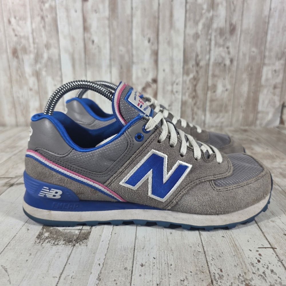 New Balance 574 Womens Grey Blue Pink Suede Sneakers WL574SJG Size 8